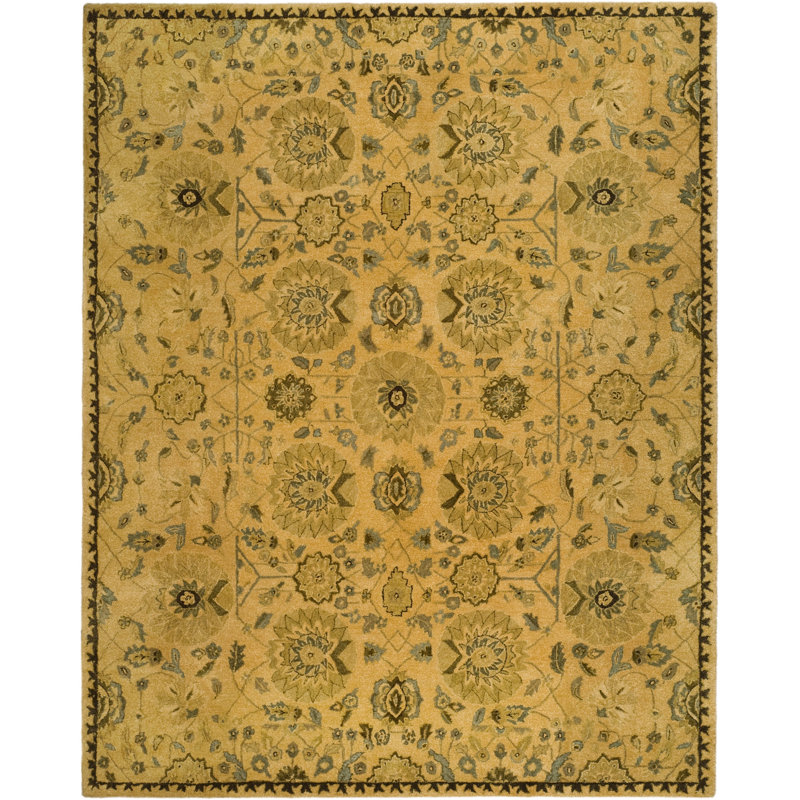 Taj Mahal Handmade Taupe Wool 4' x 6' Oriental Rug