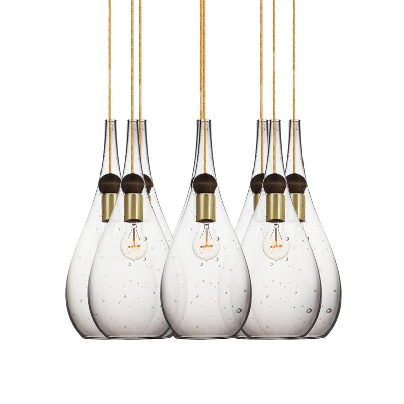 Earth 8 - Light Chandelier, Clear Glass, 36" H x 18" W x 18" D, Nickel Braided Cord