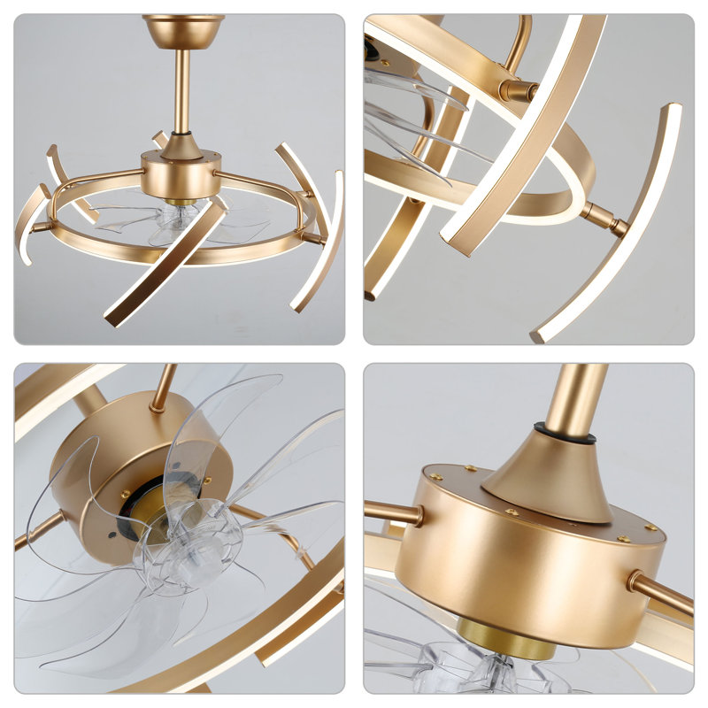 Olamide 24" DIY Shape Adjustable Ceiling Fan with Lights Remote and APP Control, Gold