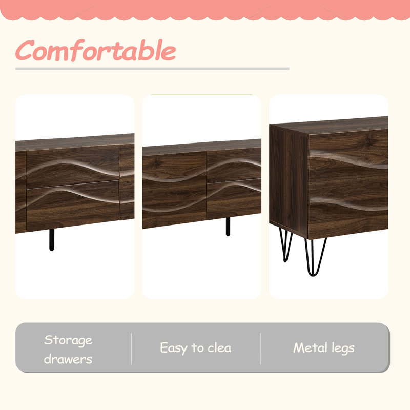 Meuble télé, console de 72 po, meuble multimédia, meuble de rangement, tiroirs de rangement, chambre à coucher, salon, stratifié, Mid-Century, moderne