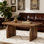 47" Rectangular Coffee Table with Rounded Corners, Rustic Brown