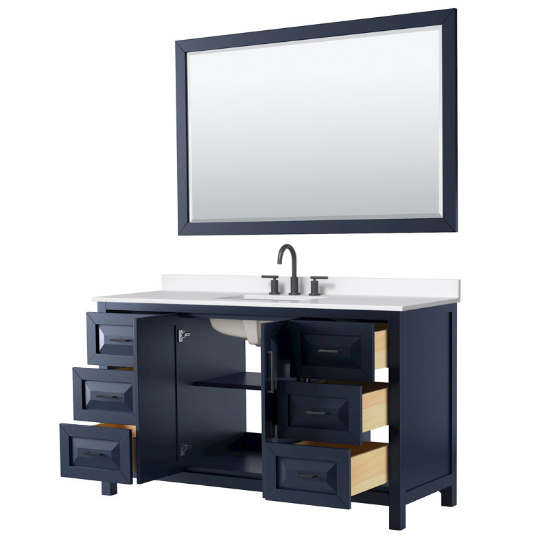 Daria 60'' W Vanity, Matte Black, Blue, Giotto Quartz