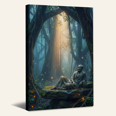 Art sur toile, "Bronze figure in Glowing Forest"