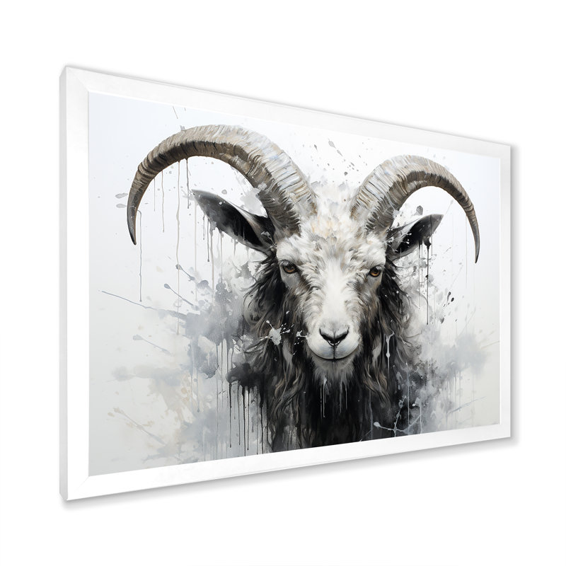 Impression sur toile, "Ram noir et blanc", Cadre simple blanc, H 16 po x l 32 po x P 1 po