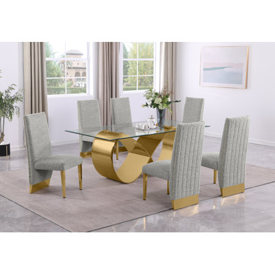 Ensemble de salle à manger en verre trempé avec chaises d'appoint en tissu Boucle