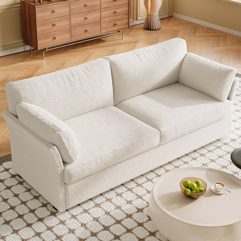 59" Beige Loveseat Sofa,Small 2-Seater Sofa With 2 Pillows,Comfy Upholstered Sofa Couch, White