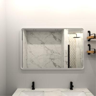 White Iron Frame Fog Led Bathroom Vanity Mirror - Over 3000 Lumens, Variable Qualities & Color Temperatures Dimmable For Matte Frame, Adjustable Atmosphere Schemes