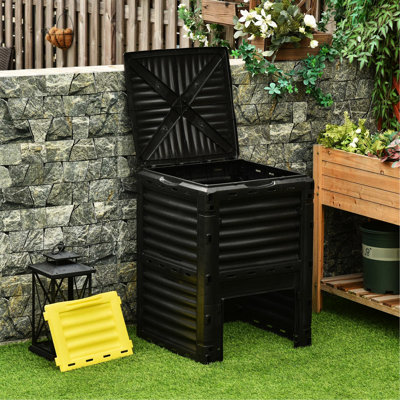 Gobelet à compost 80 gallons - Transformation de la matière organique Aération efficace et simple Assemblage simple, bac de compostage jaune pour jardin 6 à 12 semaines Traitement facile