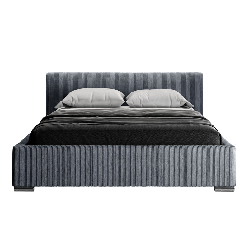 Upholstered Panel Bed Jacqualynn, Blue, 140 x 200cm