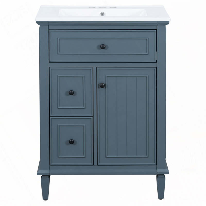 Meuble-lavabo 24 po avec lavabo en céramique, Bleu gris