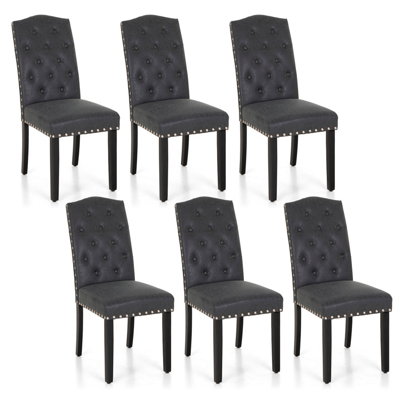 Chaise rembourrée capitonnée en bois massif, Noir, Noir