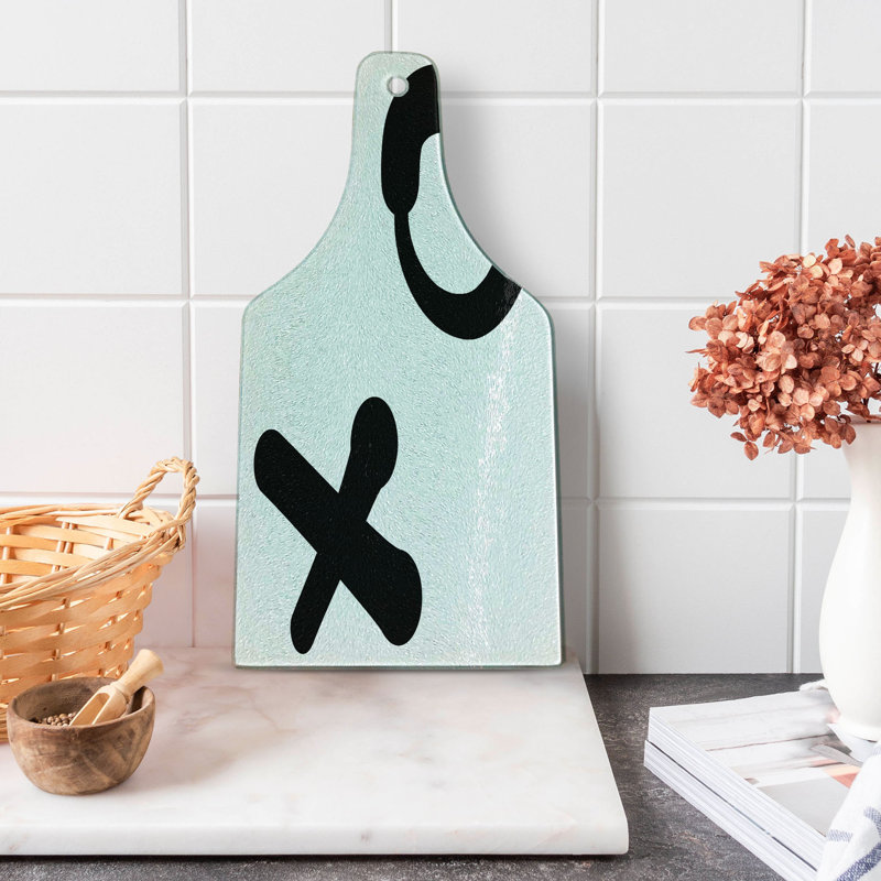 Ambesonne Xo Tempered Glass Cutting Board Simplistic Pattern Black and White
