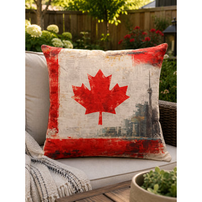 Coussin rétro à motif de feuille d'érable avec drapeau canadien