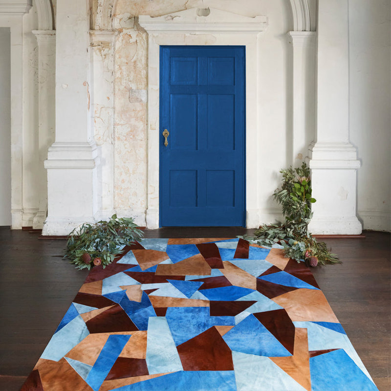 Art Hide Cowhide Area Rug in Blue, Rectangle 5' x 8'