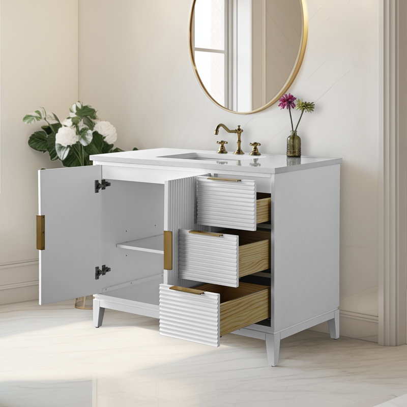 Lissandra 42" Single Bathroom Vanity In White With Engineered Stone Top