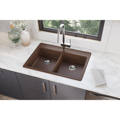 Évier de cuisine à double cuve à montage sur plan 33 po x 22 po x 5 1/2 po Quartz Classic