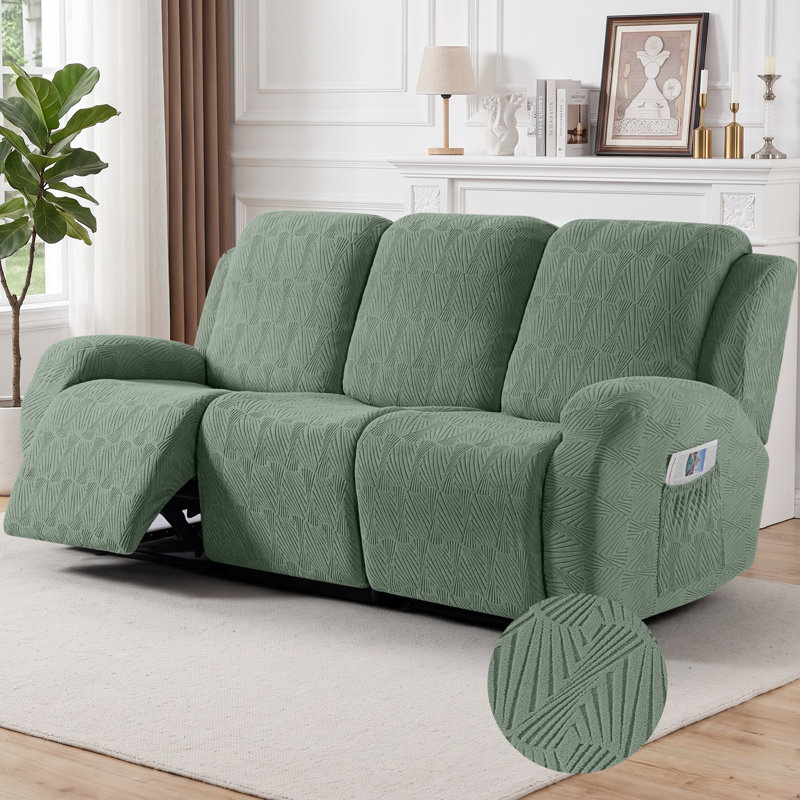Housse pour canapé à 3 places en jacquard doux avec housse de canapé extensible 8 pièces Tiba, protège-meubles lavable à la machine avec poches latérales Tiba