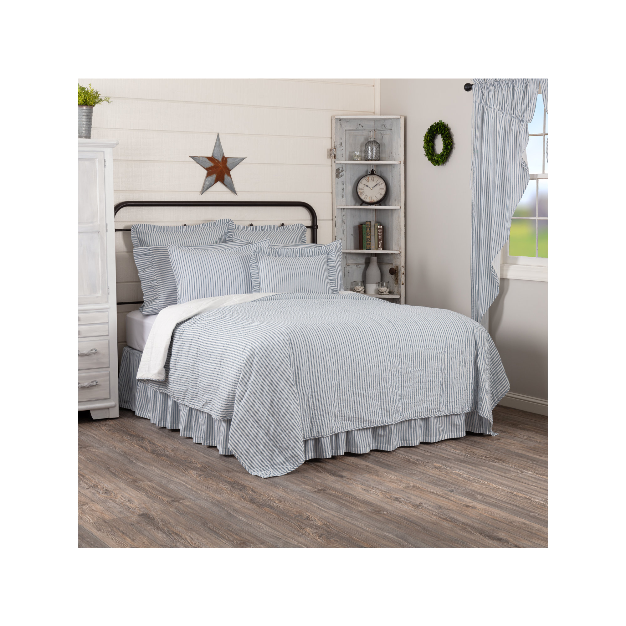 Sawyer Mill Ticking Stripe Quilt Coverlet, Demin Blue & Soft White, Queen