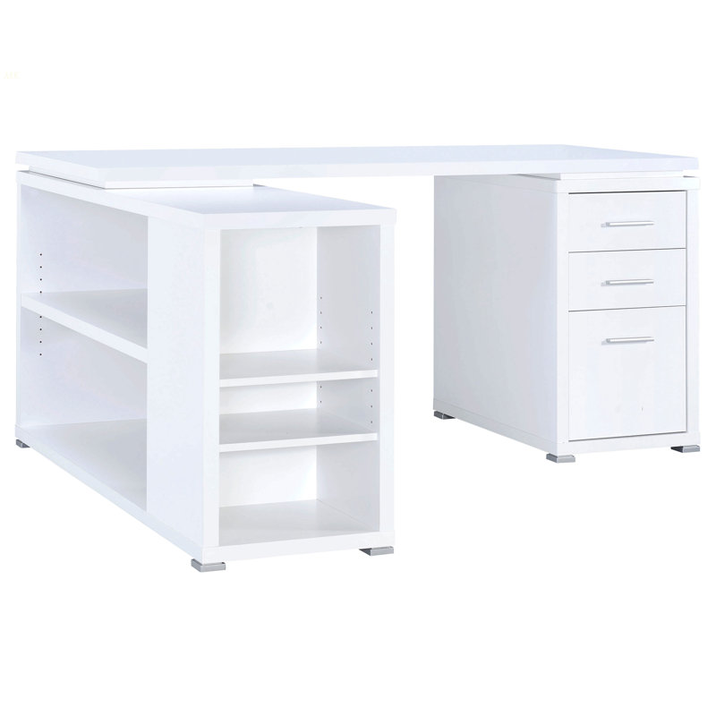Tona White Driftwood 3-Drawer L-Shape Computer Desk, White