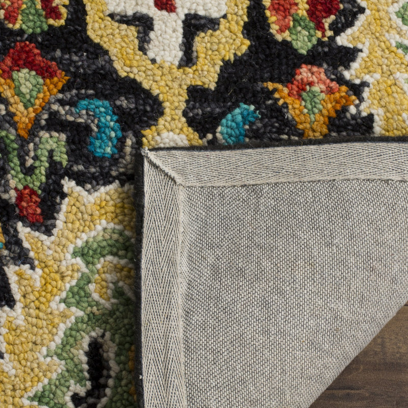 Ferrera Jahiem Hand-Knotted Wool Charcoal Area Rug, Round 6'