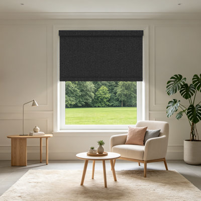 Stores occultants sans cordon pour fenêtres, stores à ressort à enrouleur, à ouverture et fermeture par simple pression, stores en lin/chanvre à isolation thermique, noirs, 53 cm (L) x 122 cm (H)