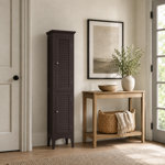 Benicio Freestanding Linen Accent Tower Cabinet with Faux Louvered Doors and Adjustable Shelf