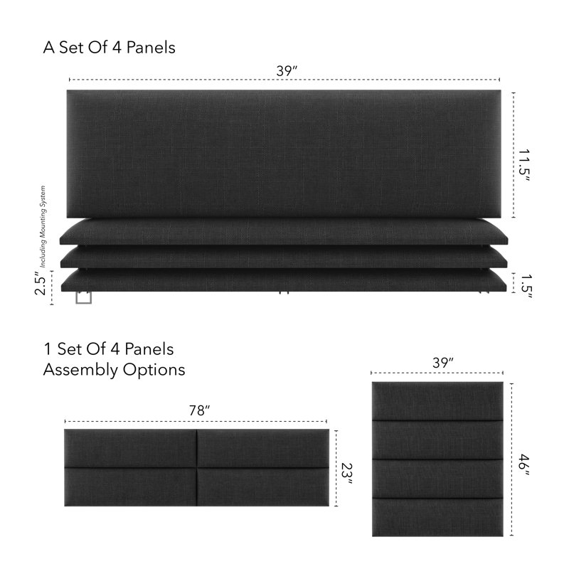 Sapan Upholstered Headboard, King, Cotton Blend Weave Steel Black