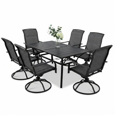 7-Piece Metal Patio Dining, with Swivel Chairs & Rectangular Table