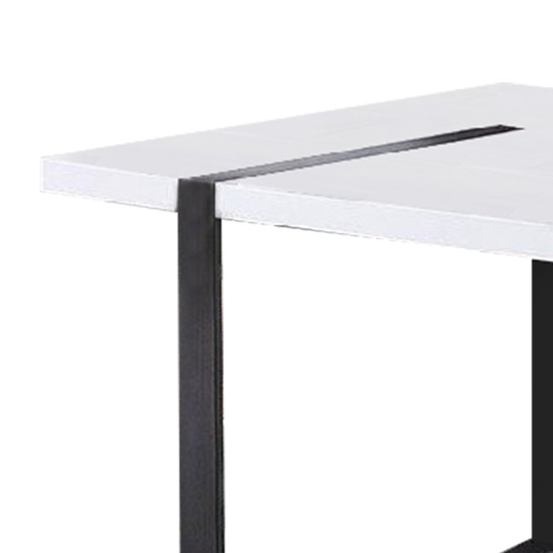 Alz Dining Table, 66 Inch White High Gloss Top, Modern Sleek Black Frame