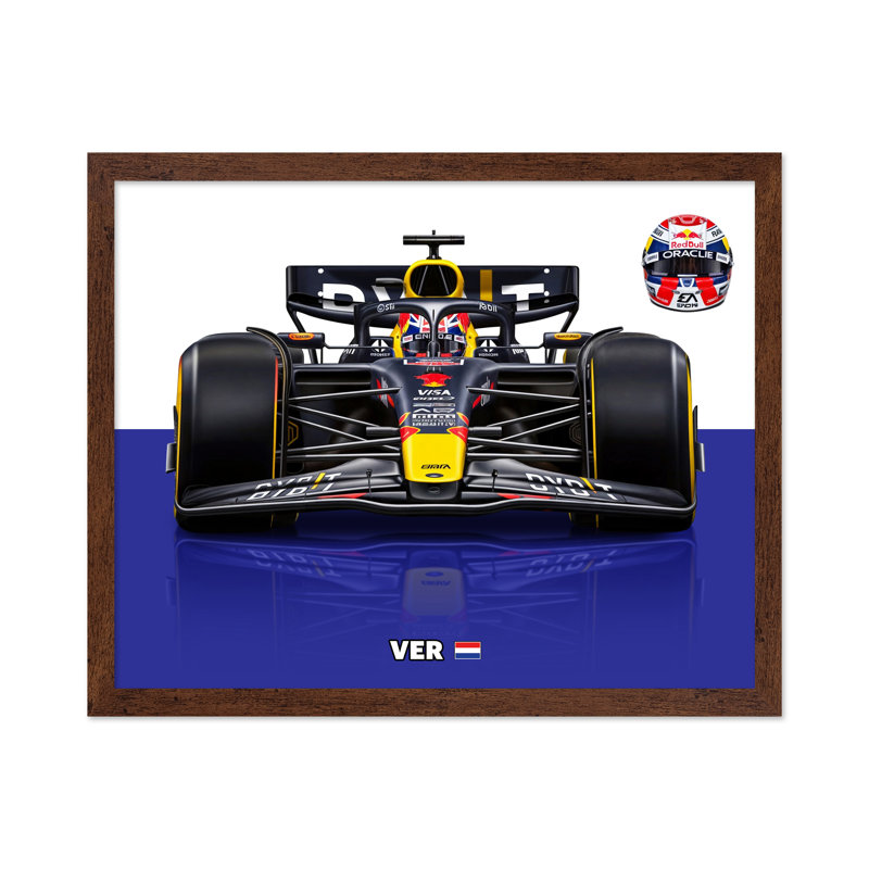 Voiture de course n ° 4, 16"H x 20"W, Poster, Brown Framed