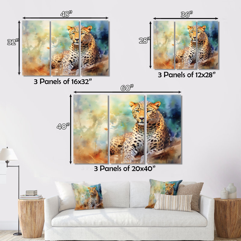 Leopard Grace III sur toile, 3 pièces, H 28 po x l 36 po x P 1 po