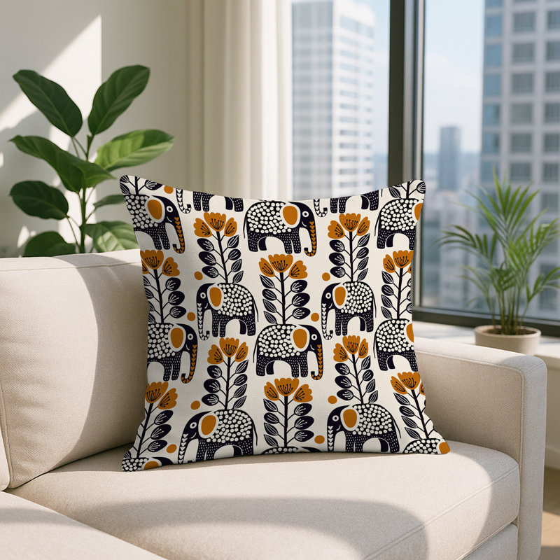 Vance Elephant Reversible Indoor/Outdoor Square Pillow, Square 17", Orange