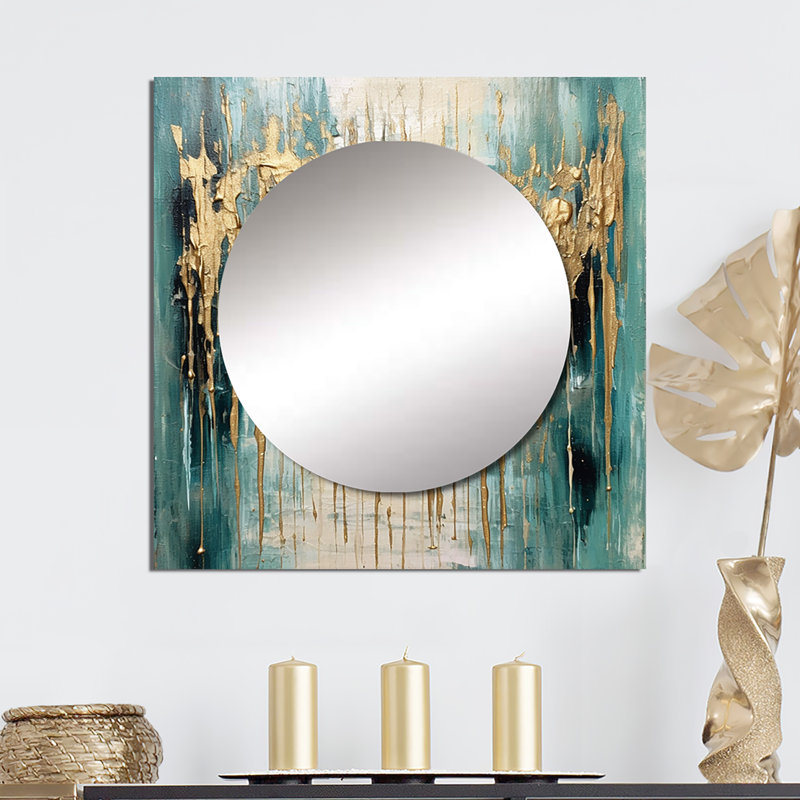Aquaisha - Art mural miroir carré minimaliste doré pour salle de bain, 29 po x 29 po