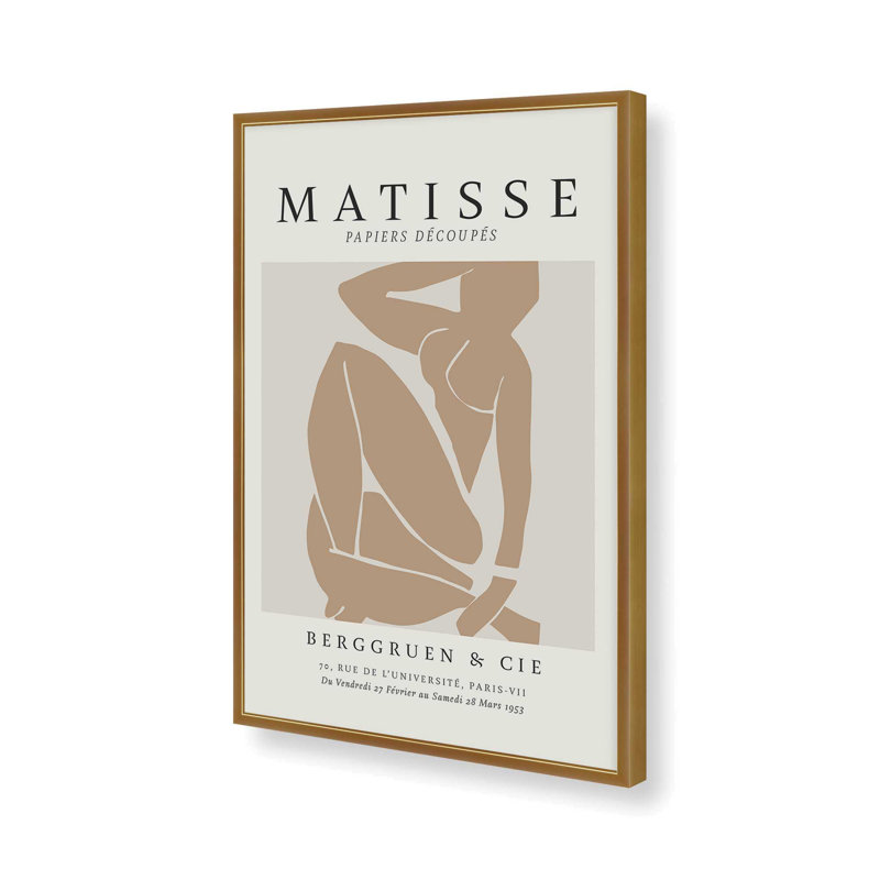 Matisse's Nude III avec imprimé brun clair, Reproduction encadrée sans passe-partout, Or poli, H 15,25 po x l 12,25 po