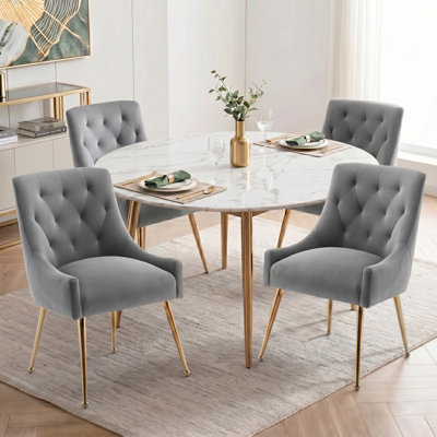 Fewell Velvet Upholstered Dining Chair With Gold Legs