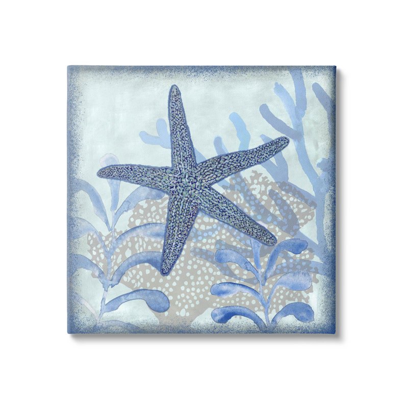 Vivid Blue Starfish Marine Life by Erica Christopher - Wrapped Canvas Print, 17" H x 17" W x 1.5" D
