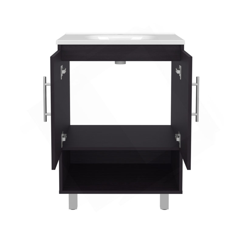 Meuble-lavabo, 2 portes, 4 tablettes, wengé noir