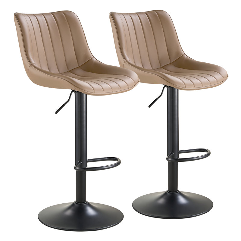 Adjustable Swivel Bar Stools, Counter Height Bar Stool with Footrest, Modern PU Leather Bar Chairs for Kitchen Island, Dining Room, Oatmeal(Set of 2)