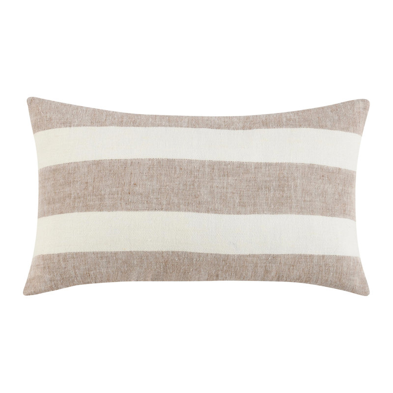 Brown and White Striped Linen Lumbar Pillow
