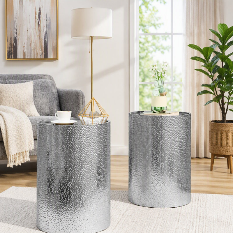 Ensemble de table basse en métal, Silver-2pcs