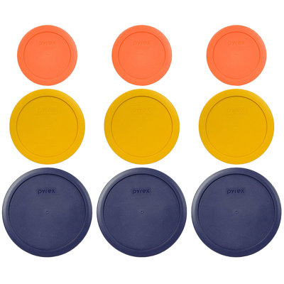 Pyrex 7200-PC Orange, 7201-PC Butter Yellow, And 7402-PC Blue Lid Bundle