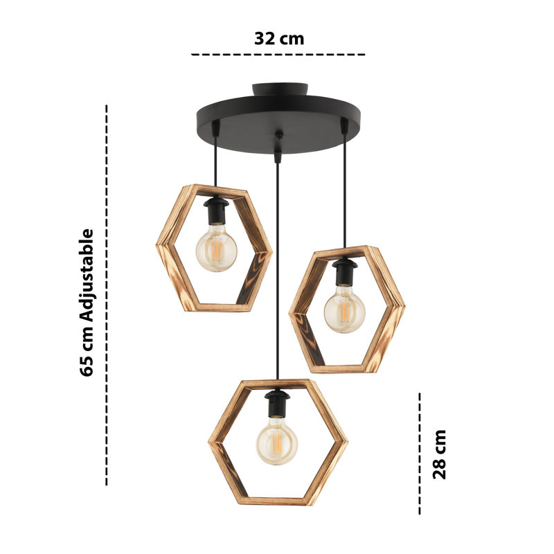 Lustre, Naturel, Noir, Trois lumières