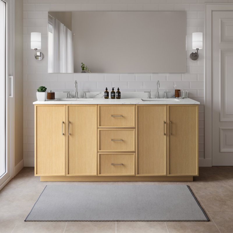 Elan TK 72" Freestanding Double Bathroom Vanity with Quartz Top, White, White Quartz, Matte Black
