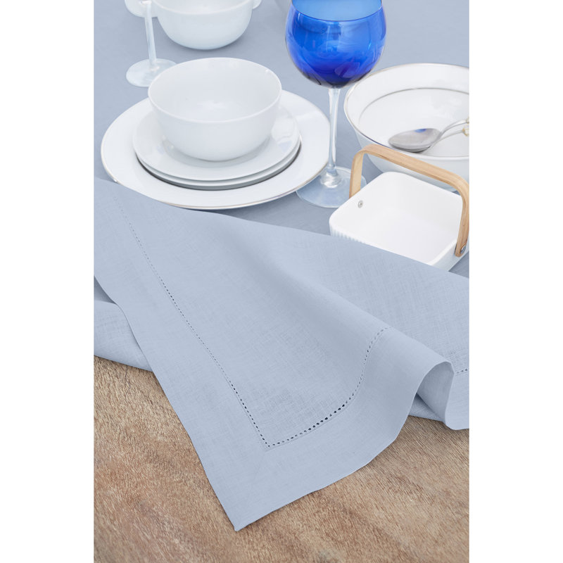 100% Pure Linen Hemstitch Table Cloth - Classic Hemstitch, Sky Blue, 120" x 60"