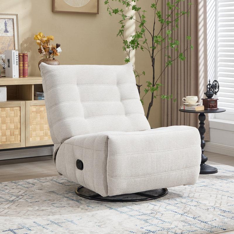 33.1" Wide Modern Comfortable Chenille Swivel and Glider Manual Recliner, Oatmeal White
