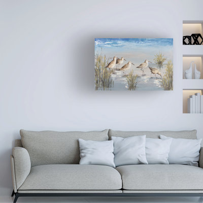 Art mural sur toile tendue - «Sandpiper Stroll» de Julia Purinton pour décoration de salon, de chambre à coucher ou de bureau - 16 x 24