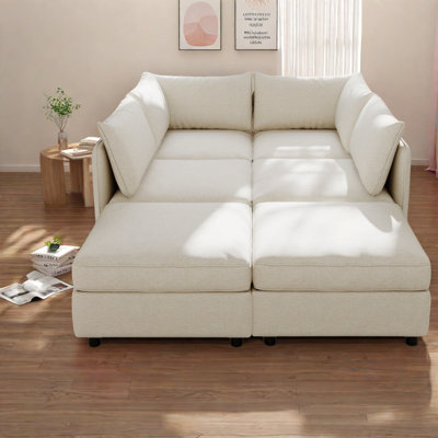 Modern Sectionals With Storage, Spacious Beige Chenille For Home