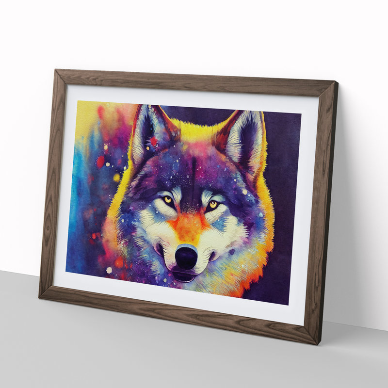 Watercolour Wolf Vol.4 Abstract - Single Picture Frame Print, 46cm H x 64cm W, Walnut