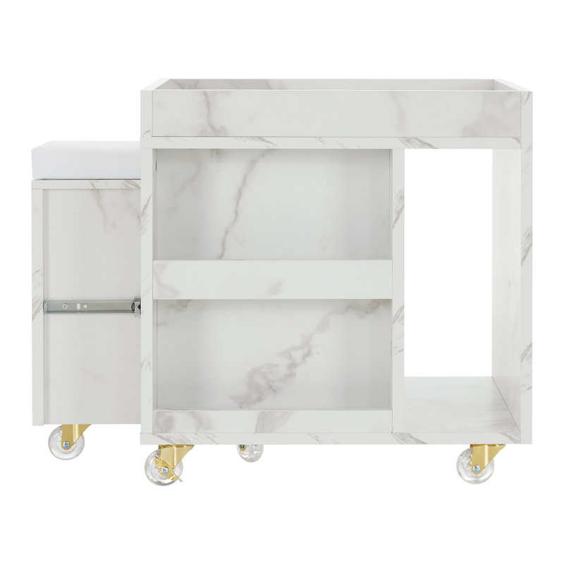 Chariot à pieds avec tablettes de rangement et casier de rangement ouvert, chariot à pédicure mobile avec 4 roues verrouillables, range-outils pour pédicure avec repose-pieds