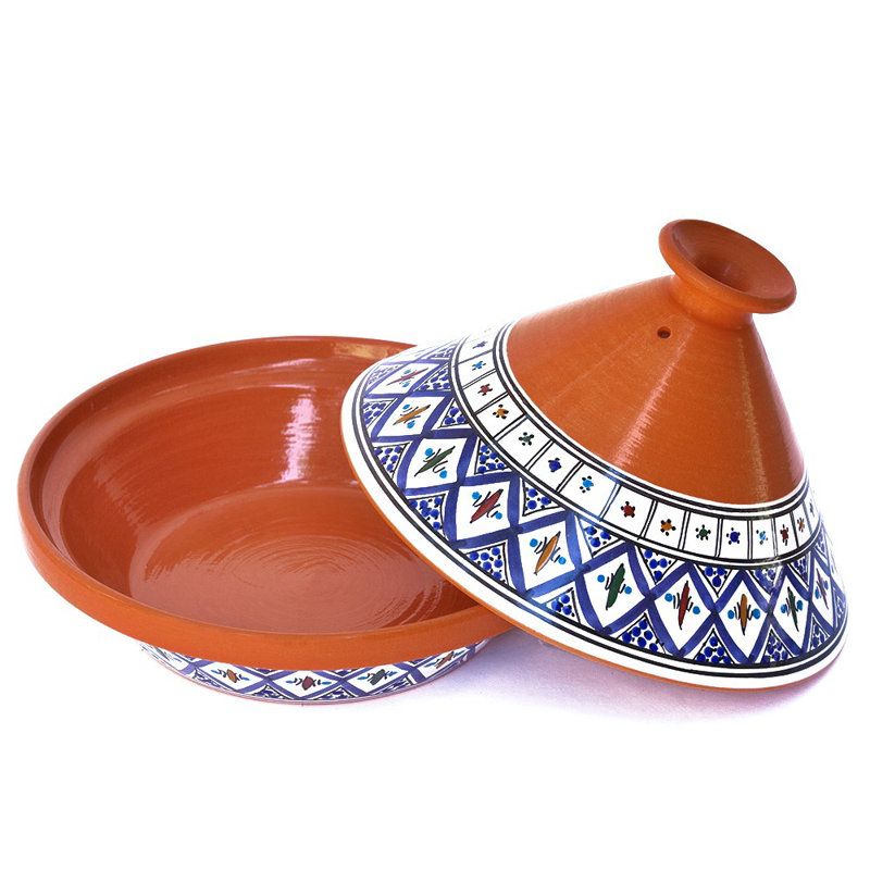 Tajine marocain suprême Kamsah - moyen 3,1 pte, céramique peinte à la main bleue, Bleu, 3,1 pintes